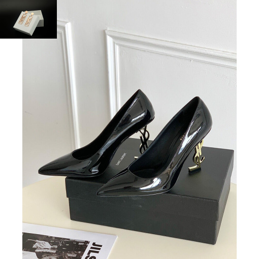 Replica YSL Saint Laurent Women's Opyum Pumps In Patent Leather With Gold-Tone Heel Black 3