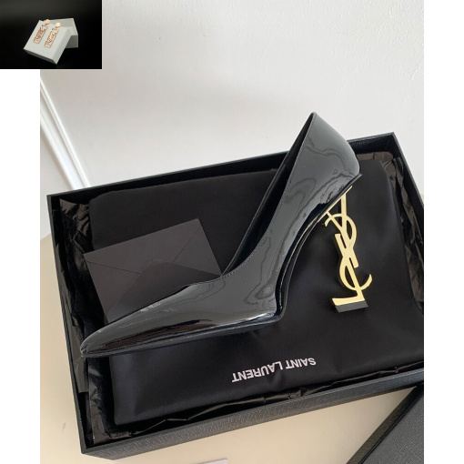 Replica YSL Saint Laurent Women's Opyum Pumps In Patent Leather With Gold-Tone Heel Black 7