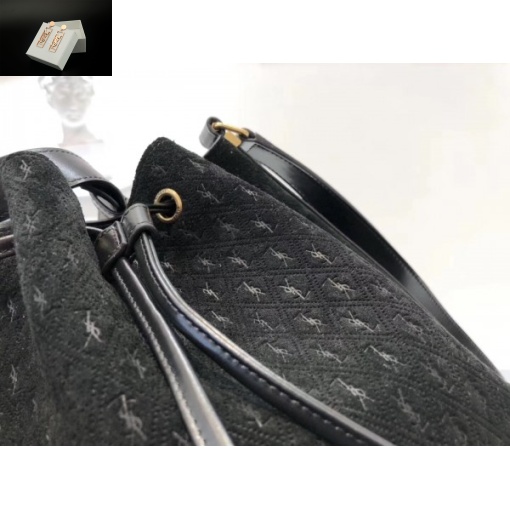 Replica YSL Fake Saint Laurent Monogram All Over Bucket Bag In Black Suede 4