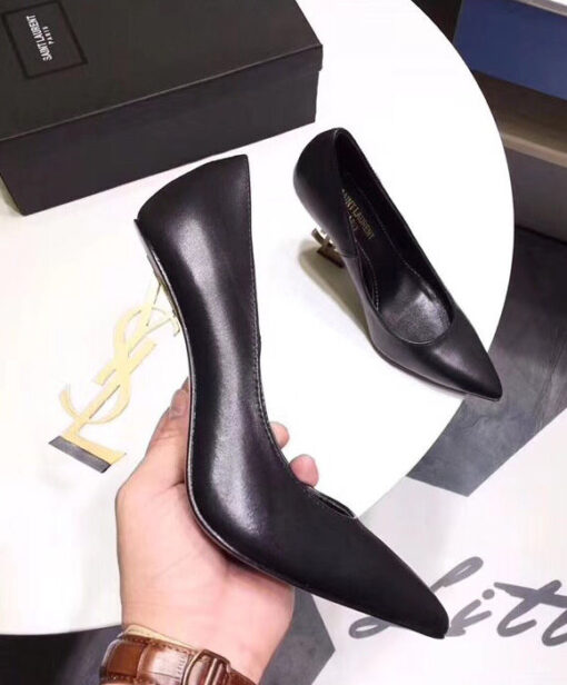 Replica YSL Saint Laurent opyum pump in patent leather with silver tone heel Black 4
