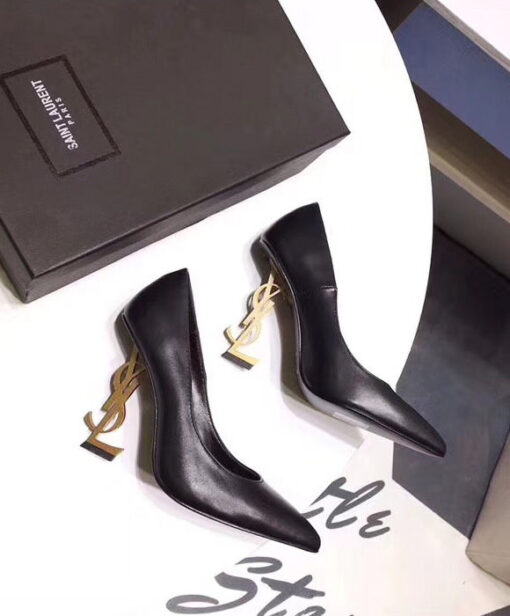 Replica YSL Saint Laurent opyum pump in patent leather with silver tone heel Black 5