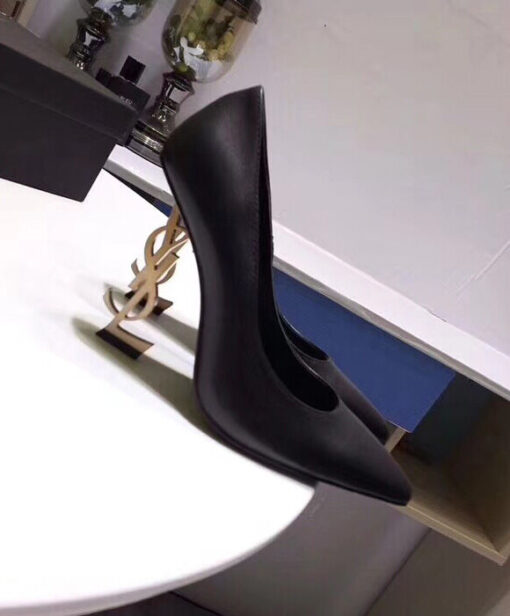 Replica YSL Saint Laurent opyum pump in patent leather with silver tone heel Black 6