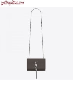 Replica YSL Fake Saint Laurent Small Kate Tassel Bag In Grey Grained Leather