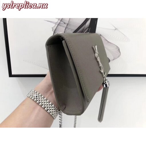 Replica YSL Fake Saint Laurent Small Kate Tassel Bag In Grey Grained Leather 6
