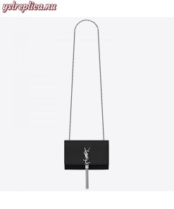 Replica YSL Fake Saint Laurent Small Kate Tassel Bag In Black Grained Leather