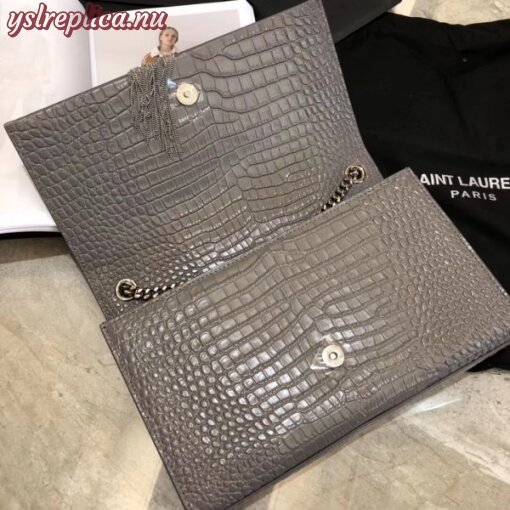 Replica YSL Fake Saint Laurent Medium Kate Bag With Tassel In Storm Croc-Embossed Leather 8