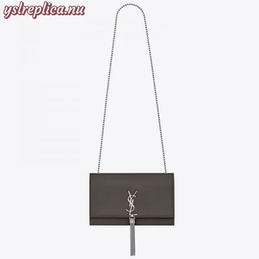 Replica YSL Fake Saint Laurent Medium Kate Bag With Tassel In Grey Grained Leather