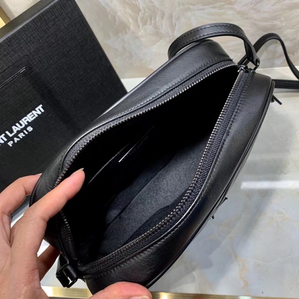 Saint Laurent Lou Camera Bag In Canvas And Smooth Leather in Black