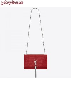 Replica YSL Fake Saint Laurent Medium Kate Bag With Tassel In Red Croc-Embossed Leather