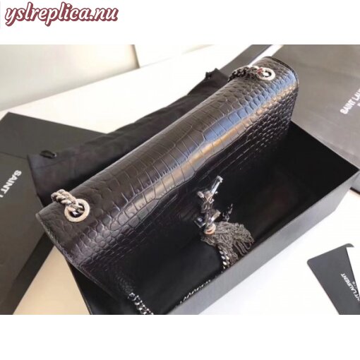 Replica YSL Fake Saint Laurent Medium Kate Bag With Tassel In Black Croc-Embossed Leather 4