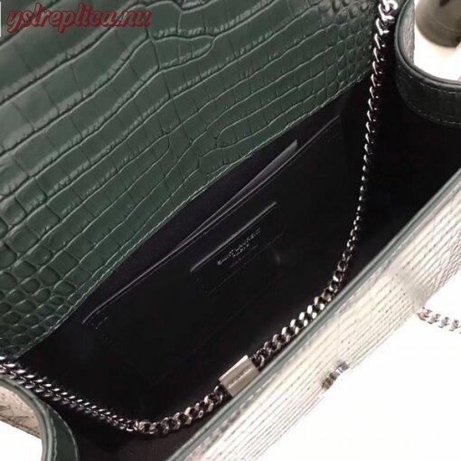 Replica YSL Fake Saint Laurent Medium Kate Bag With Tassel In Dark Green Croc-Embossed Leather 2