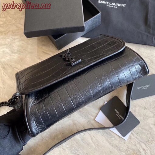 Replica YSL Fake Saint Laurent Niki Body Bag In Black Croco-Embossed Leather 3