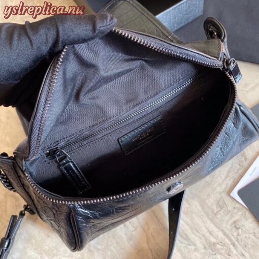Replica YSL Fake Saint Laurent Niki Body Bag In Black Croco-Embossed Leather 5