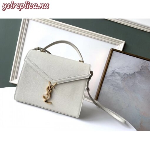 Replica YSL Fake Saint Laurent Cassandra Medium Bag In White Grained Leather 4