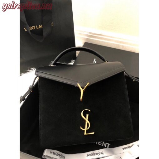 Replica YSL Fake Saint Laurent Cassandra Medium Bag In Black Suede 6