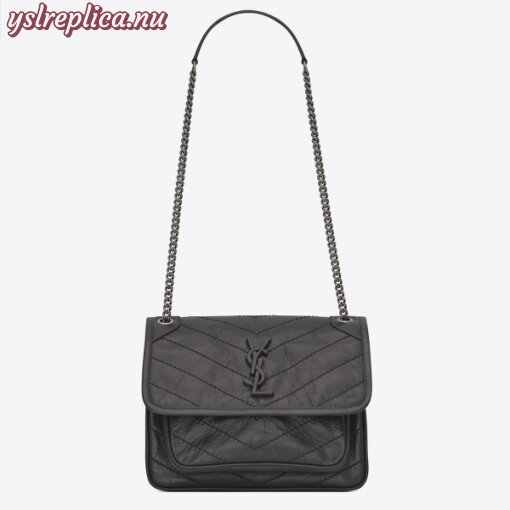 Replica YSL Fake Saint Laurent Baby Niki Chain Bag In Storm Gray Crinkled Leather