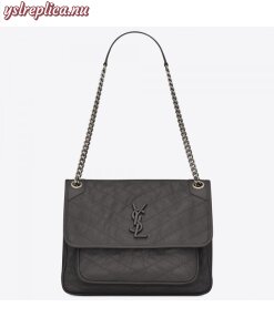 Replica YSL Fake Saint Laurent Medium Niki Bag In Storm Gray Crinkled Leather
