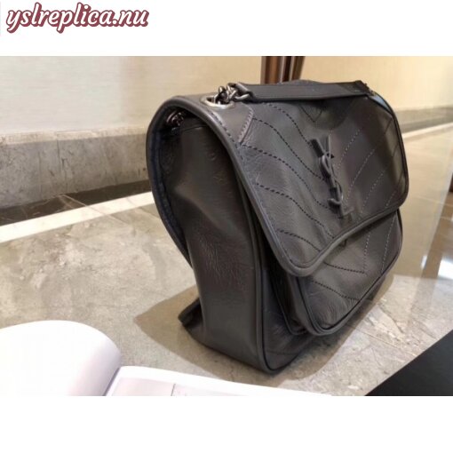 Replica YSL Fake Saint Laurent Medium Niki Bag In Storm Gray Crinkled Leather 2