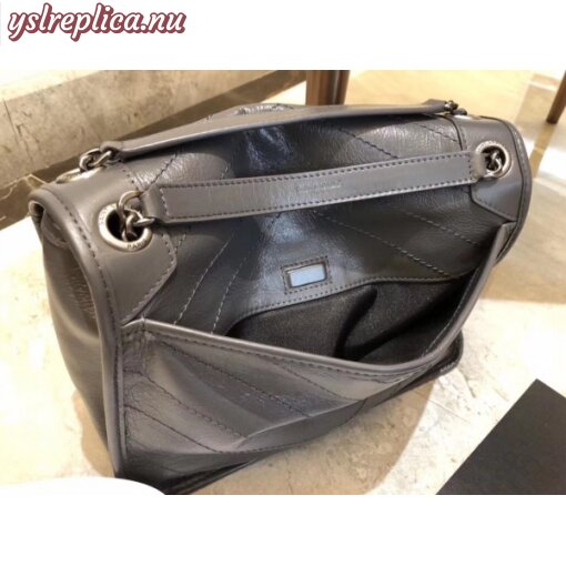 Replica YSL Fake Saint Laurent Medium Niki Bag In Storm Gray Crinkled Leather 4