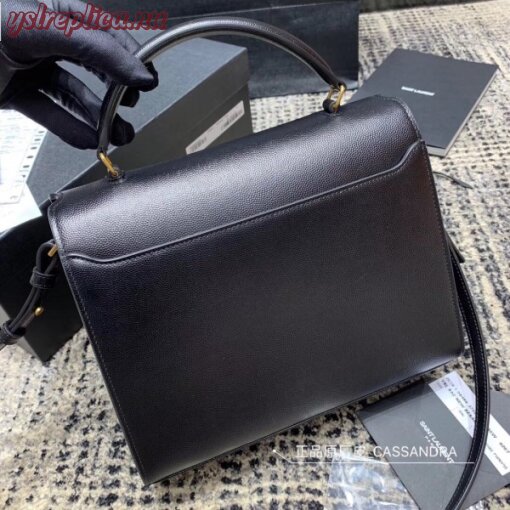 Replica YSL Fake Saint Laurent Cassandra Medium Bag In Black Grained Leather 7