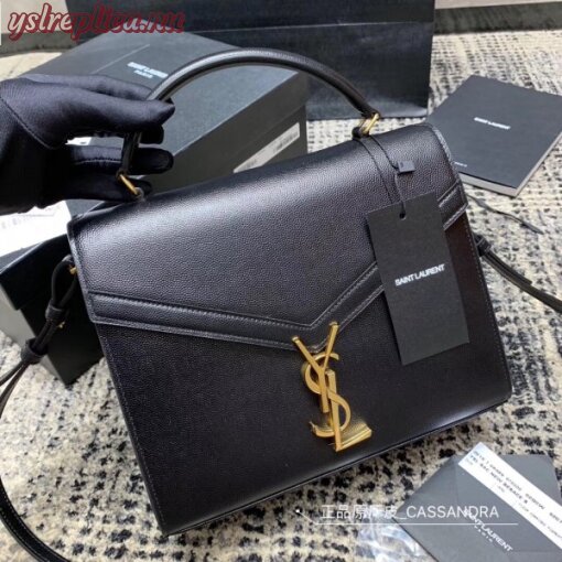 Replica YSL Fake Saint Laurent Cassandra Medium Bag In Black Grained Leather 8