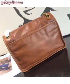 Replica YSL Fake Saint Laurent Medium Niki Chain Bag In Brown Crinkled Leather 2