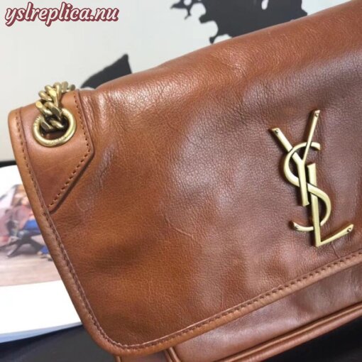 Replica YSL Fake Saint Laurent Medium Niki Chain Bag In Brown Crinkled Leather 6