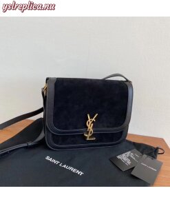Replica YSL Fake Saint Laurent Solferino Medium Soft Bag In Black Suede