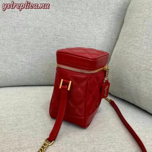 Replica YSL Fake Saint Laurent 80’s Vanity Bag In Red Quilted Grained Leather 4