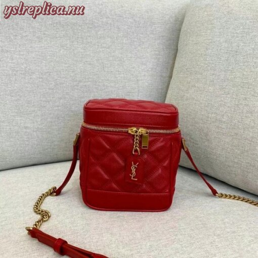 Replica YSL Fake Saint Laurent 80’s Vanity Bag In Red Quilted Grained Leather 8