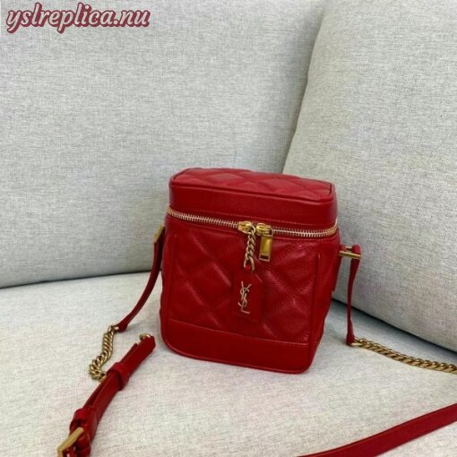 Replica YSL Fake Saint Laurent 80’s Vanity Bag In Red Quilted Grained Leather 9