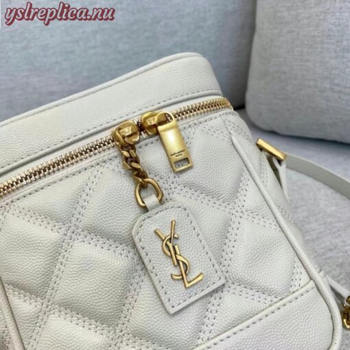Replica YSL Fake Saint Laurent 80’s Vanity Bag In White Quilted Grained Leather 8