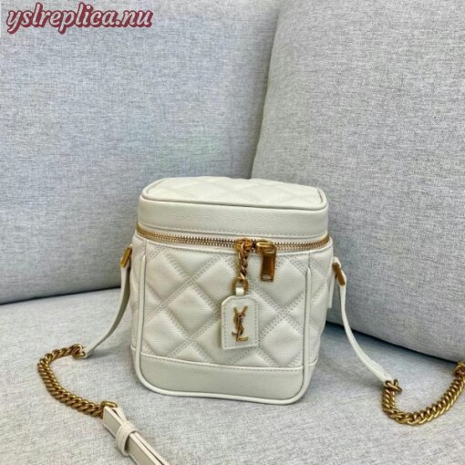 Replica YSL Fake Saint Laurent 80’s Vanity Bag In White Quilted Grained Leather 11