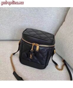 Replica YSL Fake Saint Laurent 80’s Vanity Bag In Black Quilted Grained Leather 2