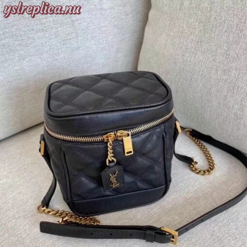Replica YSL Fake Saint Laurent 80’s Vanity Bag In Black Quilted Grained Leather 9