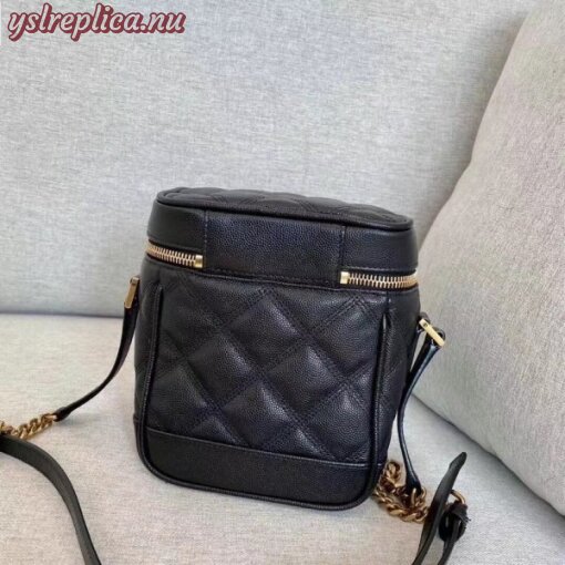 Replica YSL Fake Saint Laurent 80’s Vanity Bag In Black Quilted Grained Leather 10