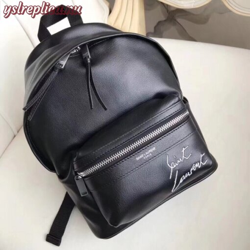 Replica YSL Fake Saint Laurent Black Mini Toy City Embroidered Backpack 3