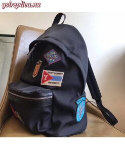 Replica YSL Fake Saint Laurent Black City Backpack With Patches