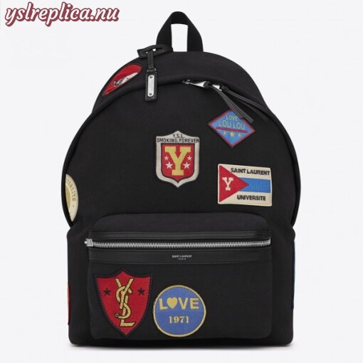 Replica YSL Fake Saint Laurent Black City Backpack With Patches 3