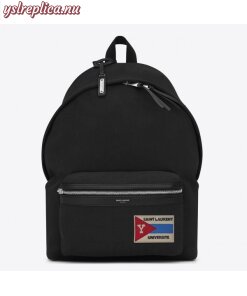 Replica YSL Fake Saint Laurent Black City Backpack With Pocket Patch 2