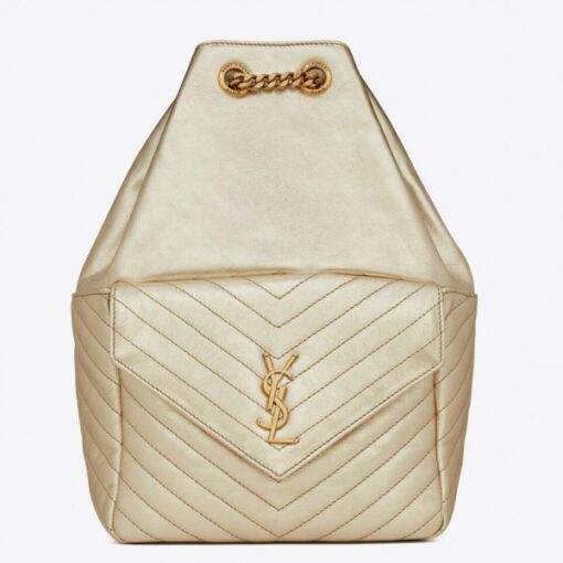 Replica YSL Fake Saint Laurent Joe Backpack In Gold Lame Leather
