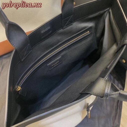 Replica YSL Fake Saint Laurent Tag Shopping Bag In Canvas And Black Leather 3