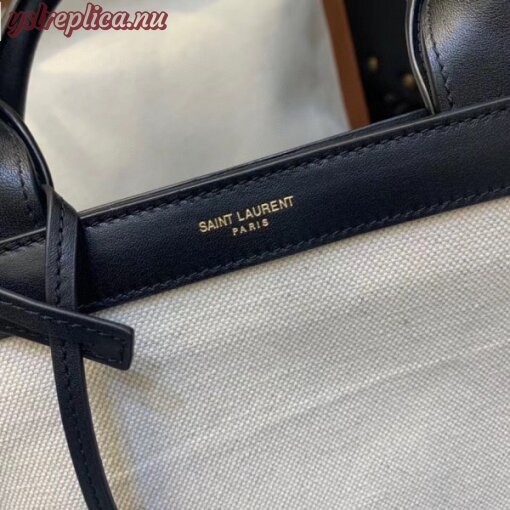 Replica YSL Fake Saint Laurent Tag Shopping Bag In Canvas And Black Leather 4