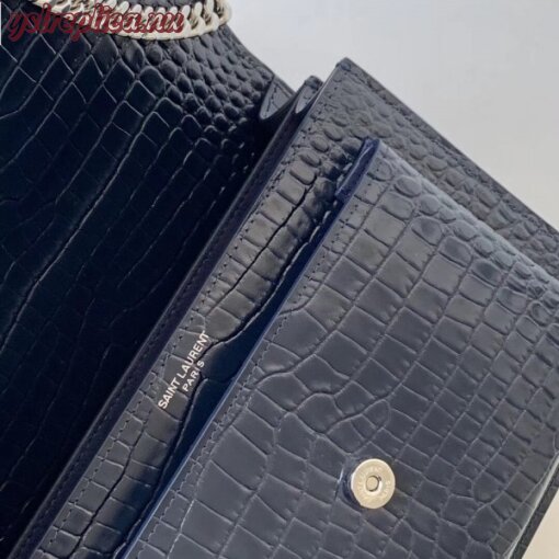 Replica YSL Fake Saint Laurent Sunset Medium Bag In Blue Crocodile Embossed Leather 10