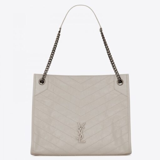 Replica YSL Fake Saint Laurent Medium Niki Shopping Bag In White Leather