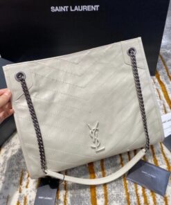 Replica YSL Fake Saint Laurent Medium Niki Shopping Bag In White Leather 2