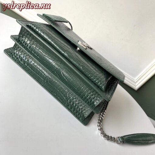 Replica YSL Fake Saint Laurent Sunset Medium Bag In Green Crocodile Embossed Leather 7
