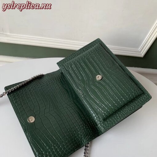 Replica YSL Fake Saint Laurent Sunset Medium Bag In Green Crocodile Embossed Leather 9