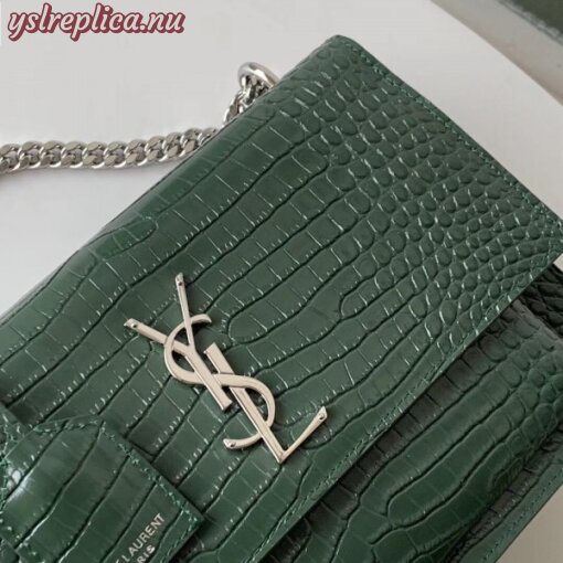 Replica YSL Fake Saint Laurent Sunset Medium Bag In Green Crocodile Embossed Leather 10