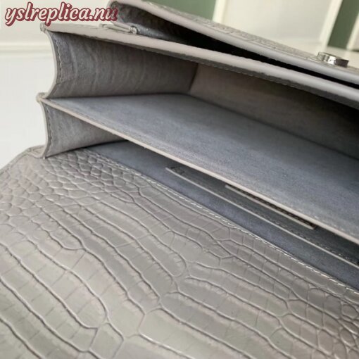 Replica YSL Fake Saint Laurent Sunset Medium Bag In Grey Crocodile Embossed Leather 4